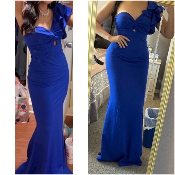 Classic One Shoulder Ruffle Twist Front Party Formal Wedding Dress - Picture 4 of 13